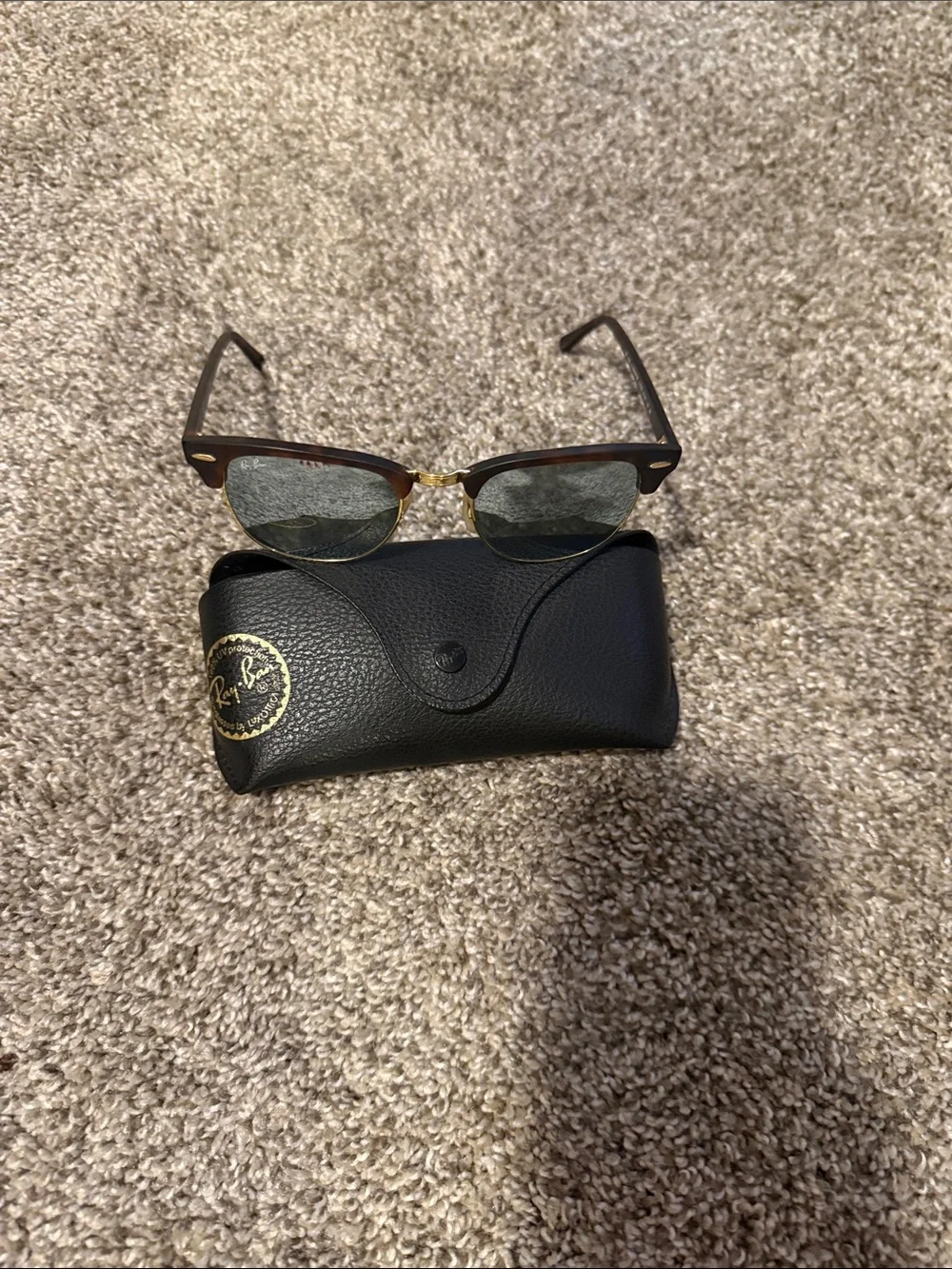 Ray-Ban Clubmaster Black with Gold Trim Mirrored Lenses